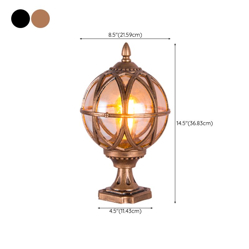 1-Light Waterproof Outdoor Light Spherical Pillar Lamp with Glass Shade for Garden