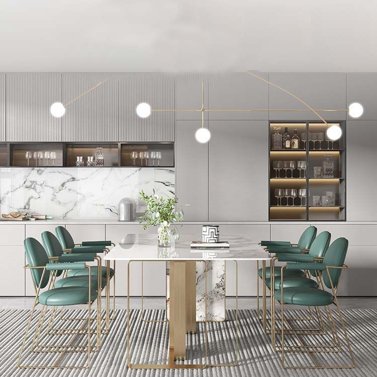 Glam Style Sintered Stone Dining Table Dining Rectangle Table with Metal Legs for Home Use