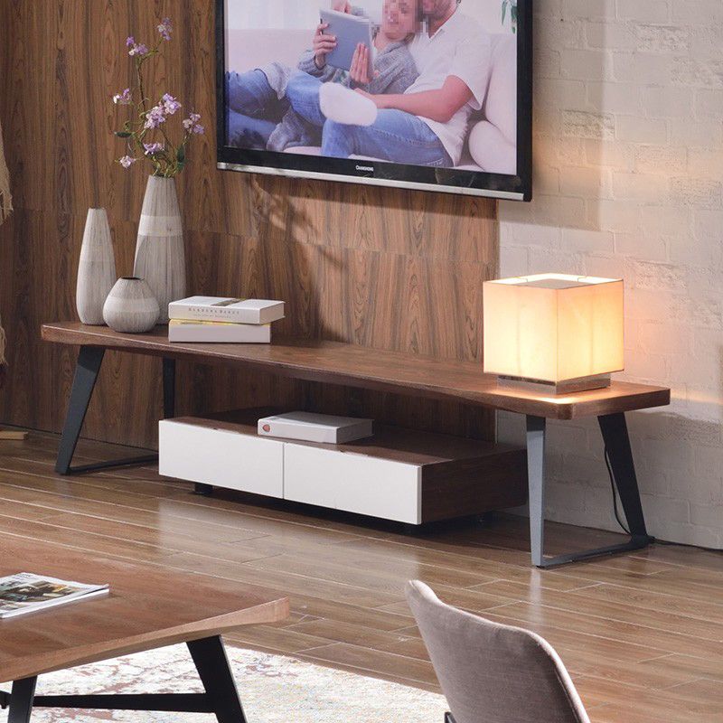 16"H TV Stand Industrial Style Brown Solid Wood TV Console for Living Room