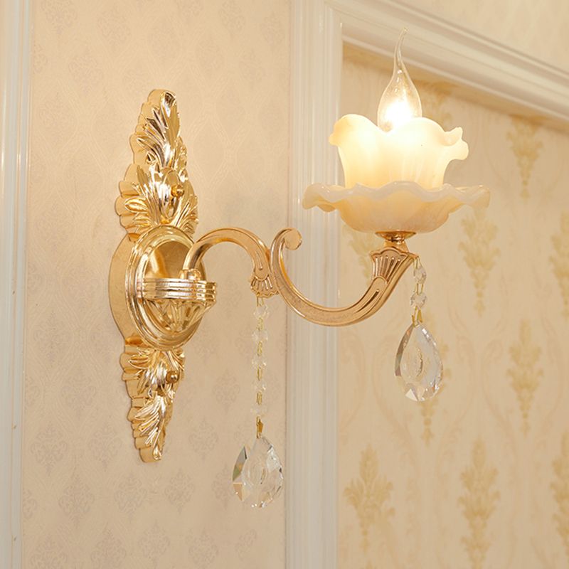 Verweerde zink gearceerde wandlicht vintage imitatie jade gang muur gemonteerde lamp met kristal accent