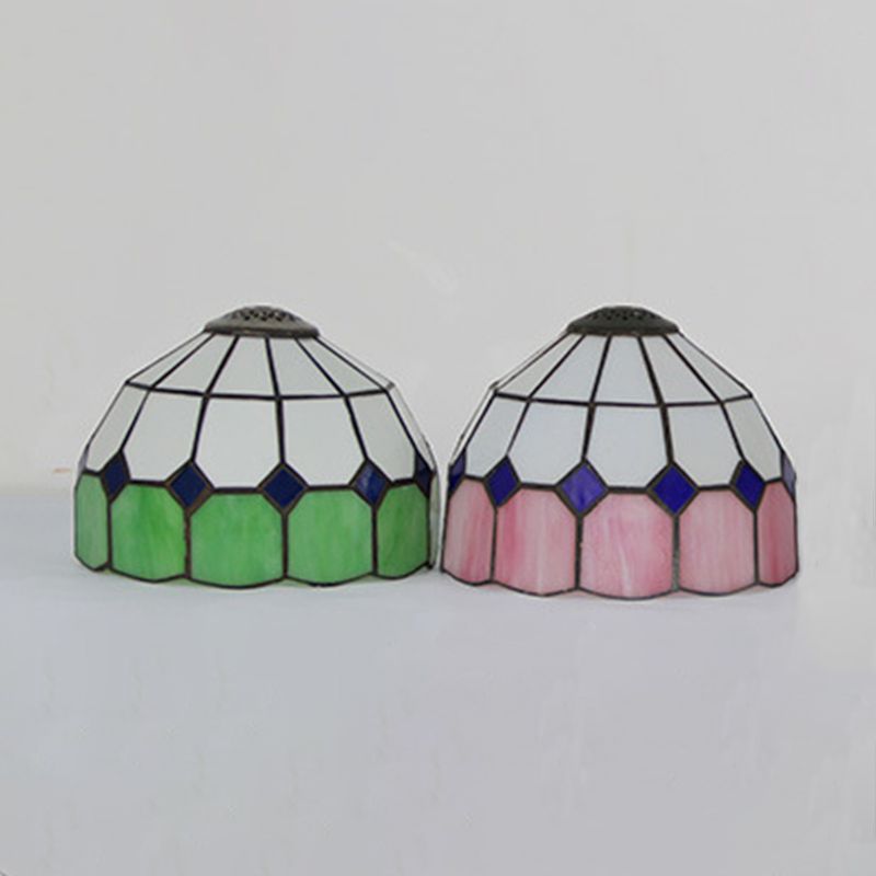 Umbrella Shaped Stained Glass Nightstand Lamp Vintage 1-Bulb Table Light for Living Room