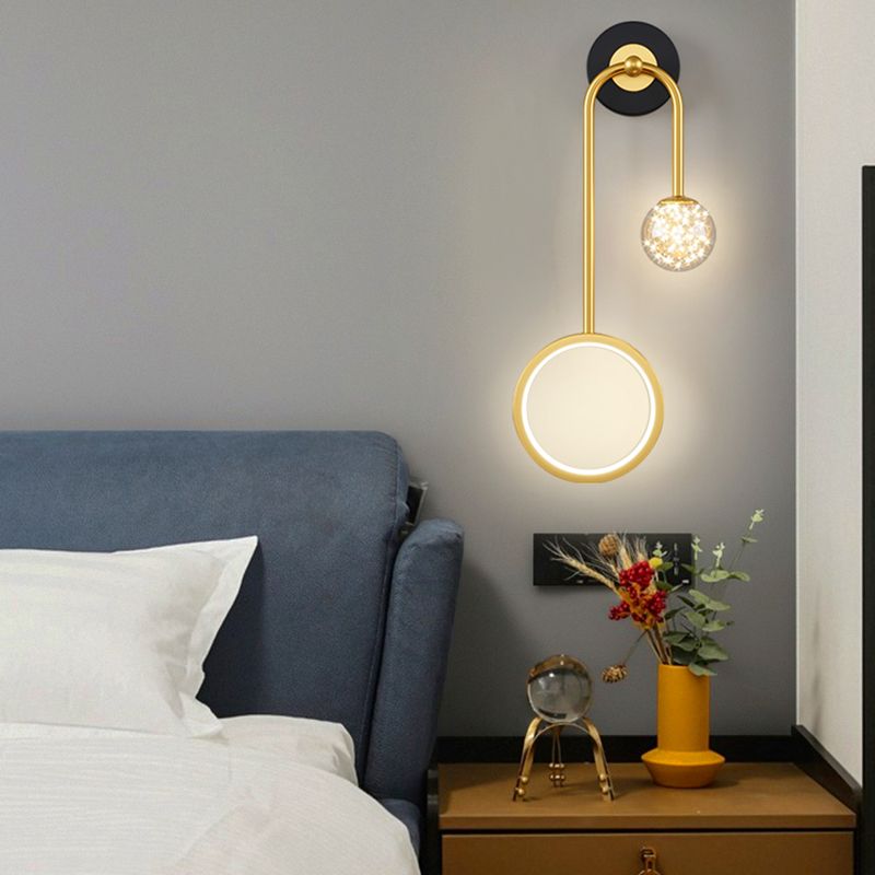 Modern Simple Style Round Disc Shade Wall Sconce Metal 2 Lights Sconces in Gold Finish