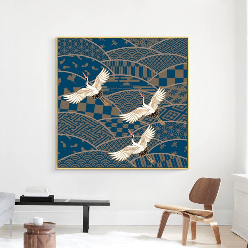 Chinese Red-Crowned Crane Canvas Print Dark Color Sitting Room Wall Art, Textured