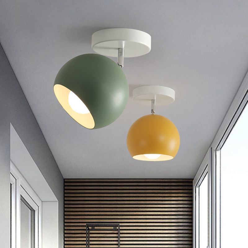 1 Light Semi Flush Mount Light Macaron Metal Ceiling Mount Chandelier for Bedroom