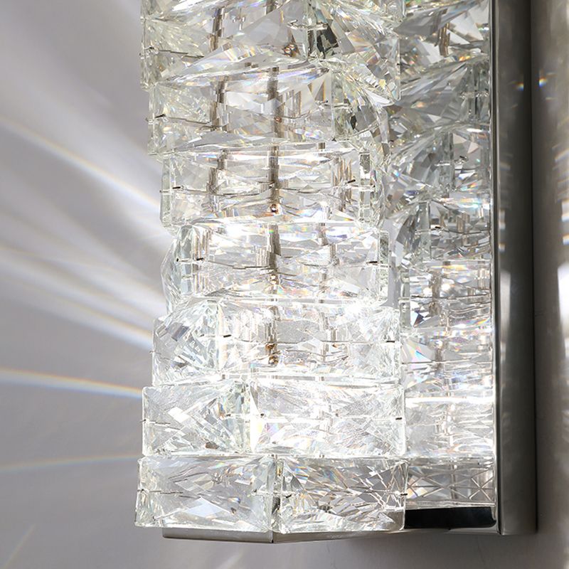 Unique Shade Crystal Wall Sconce Modern Style Single Light Wall Mounted Light in Silver