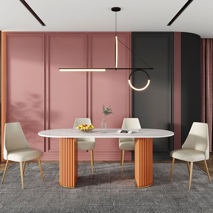 Mesa de comedor de lujo de doble pedestal oval