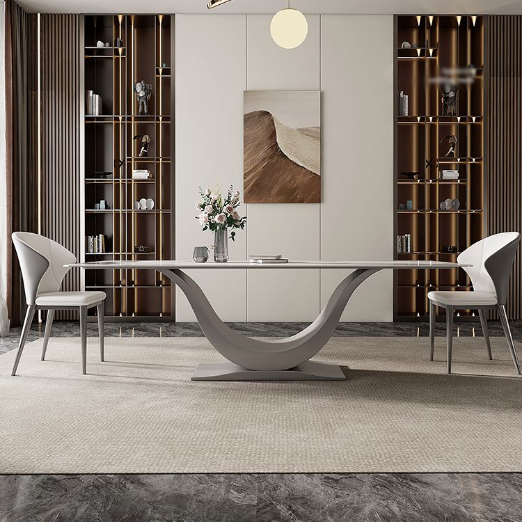 Modern Style Pedestal Dining Table Sintered Stone Rectangle Table for Home