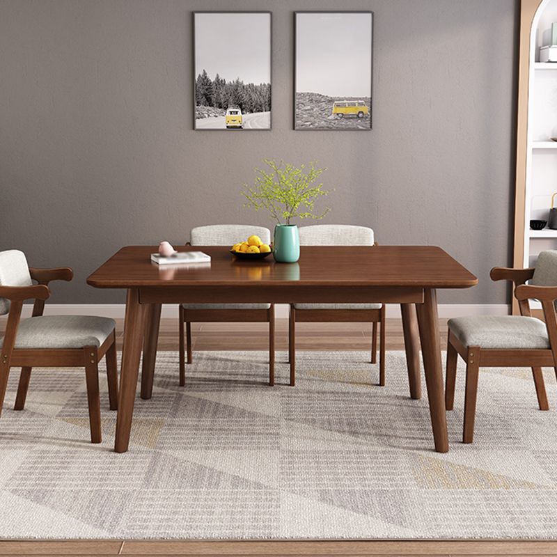 Mesa de comedor de 4 patas de madera de caucho, mesa rectangular de madera maciza de estilo moderno para el hogar