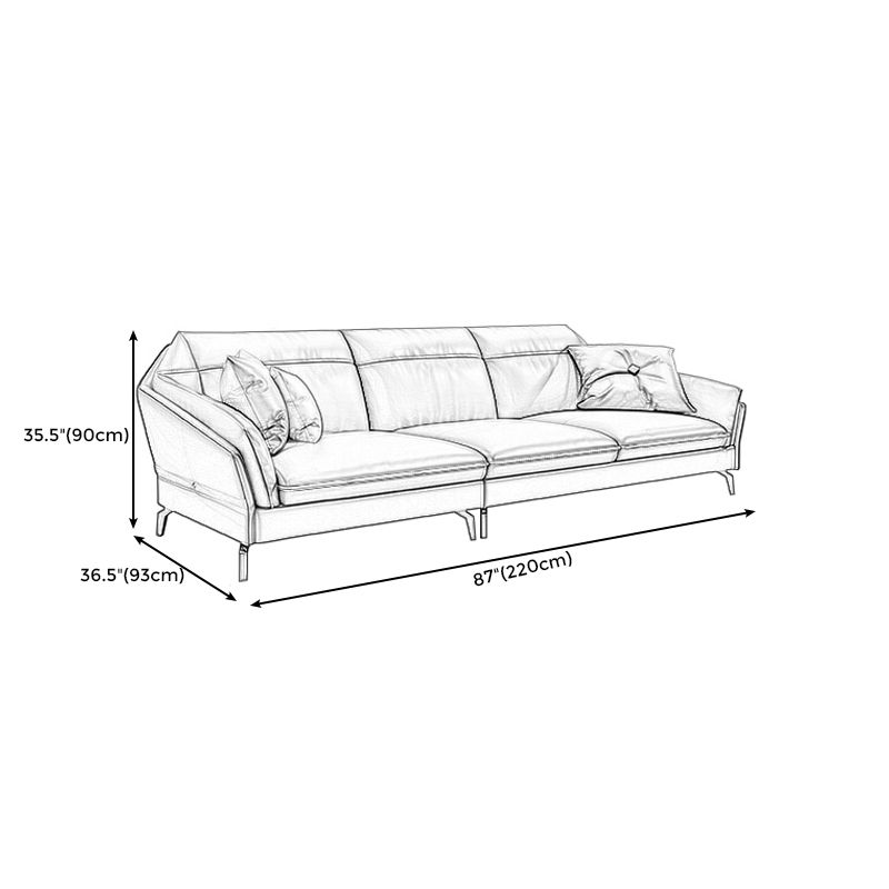 Contemporary Genuine Leather Sewn Pillow Back Sofa 35.43"High Flared Arm Sofa,Dark Brown