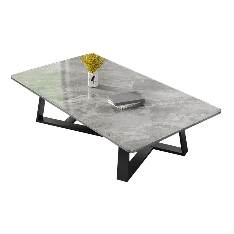 Stone and Metal Coffee Table Contemporary Coffee or End Table with Cross Legs