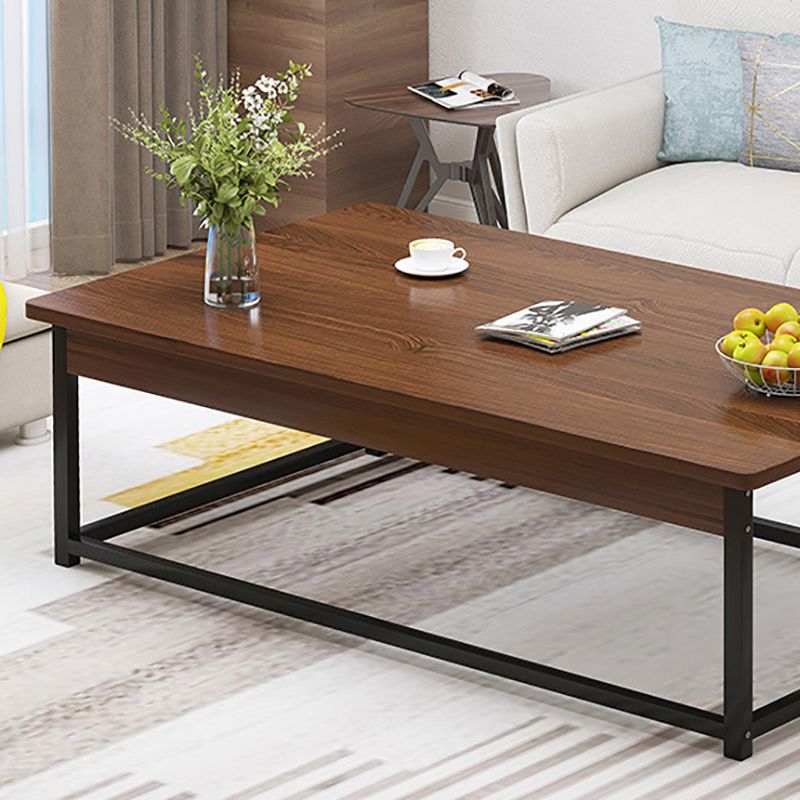 Modern Rectangular Metal Frame Coffee Table Brown Cocktail Table