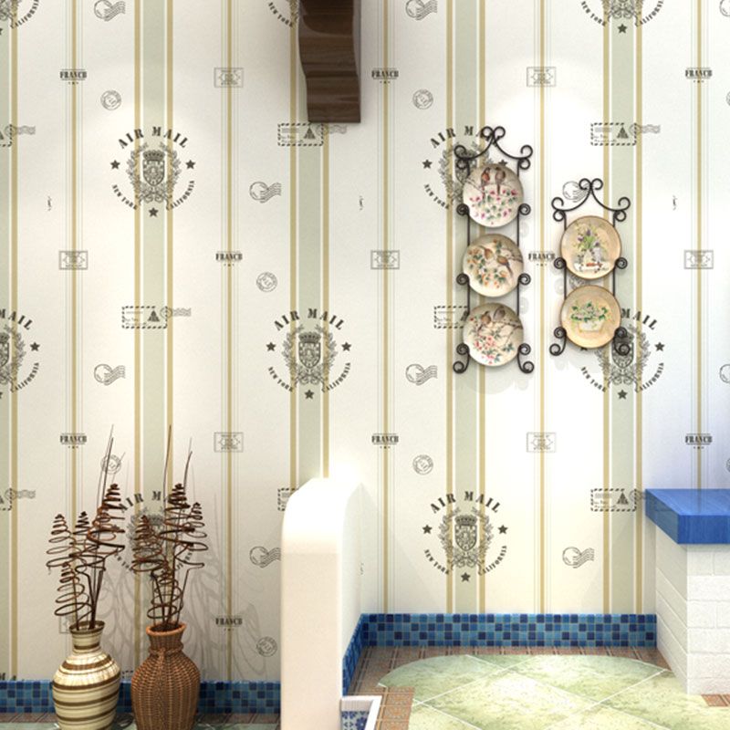 Sailing Boat and Stripe Wallpaper for Boy's Bedroom Decoration, Beige, 31'L x 20.5"W