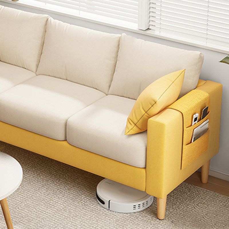 Modern Square Arm Sofa Wooden Standard Sofa for Living Room with Cushions Back