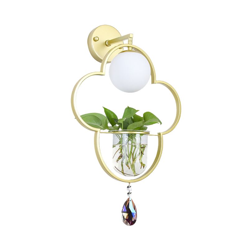 Vintage Clover Suspension Lamp 1 Head Metal LED Pendant Light in Gold with Crystal Accent