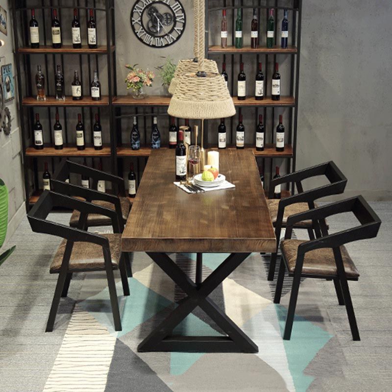 Industrial Coffee Shop Dining Table Rectangle Wood and Metal Base Dining Table