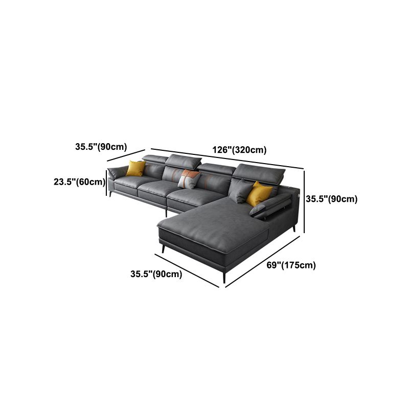 Grey Modern Adjustable Sofa & Chaise Pillow Top Arm Sectional