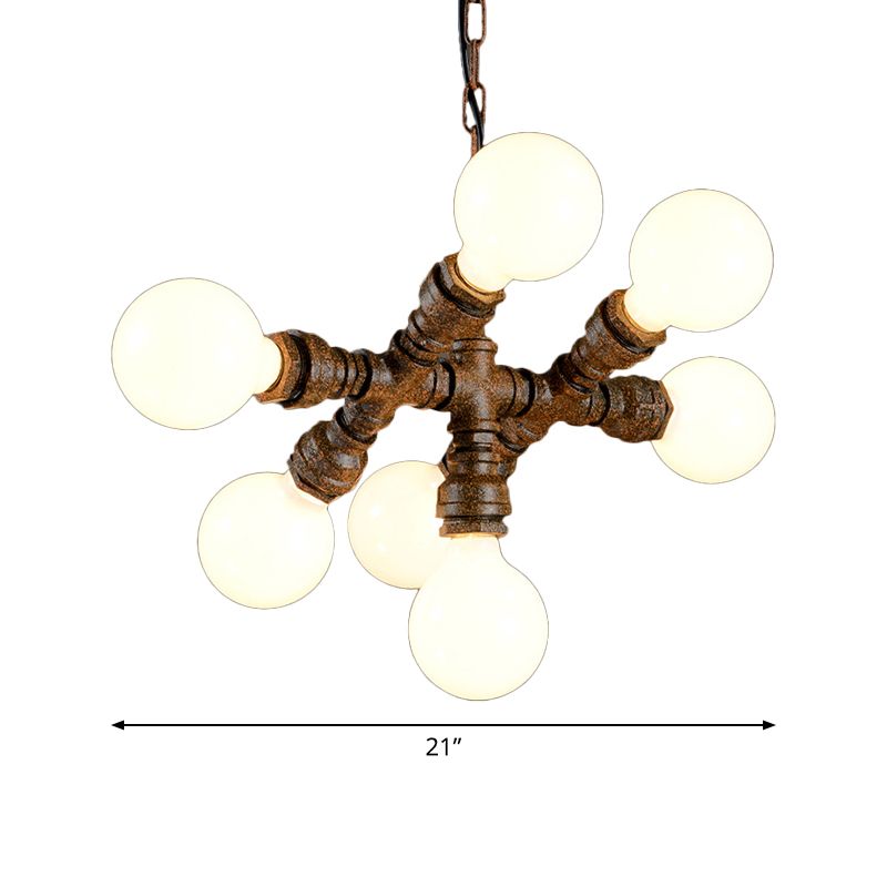 Warehouse Water Pipe Hanging Lamp 7 Lights Iron Chandelier Lighting in Rust for Bistro