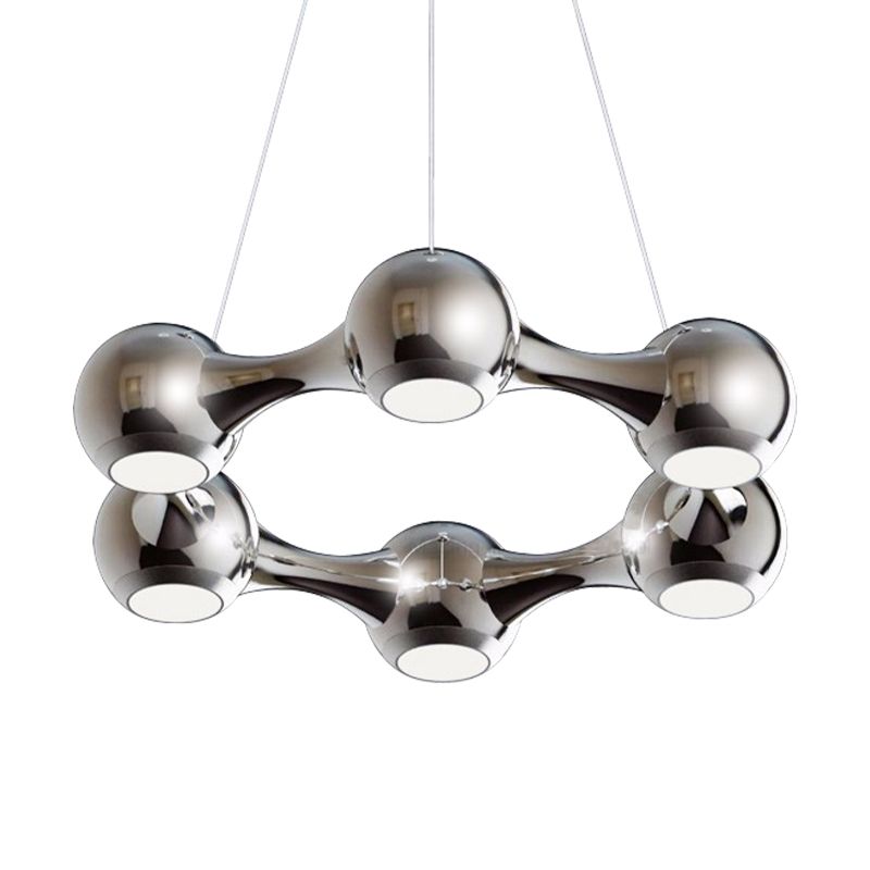 Dome Shade Hanging Light moderne Metal Metal Black / Chrome LED Chandelier Light for Dining Room en chaud / blanc