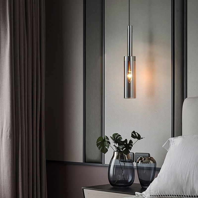 Shaded Pendant Light Fixture Simplicity Crystal Block 1-Light Brass Ceiling Light