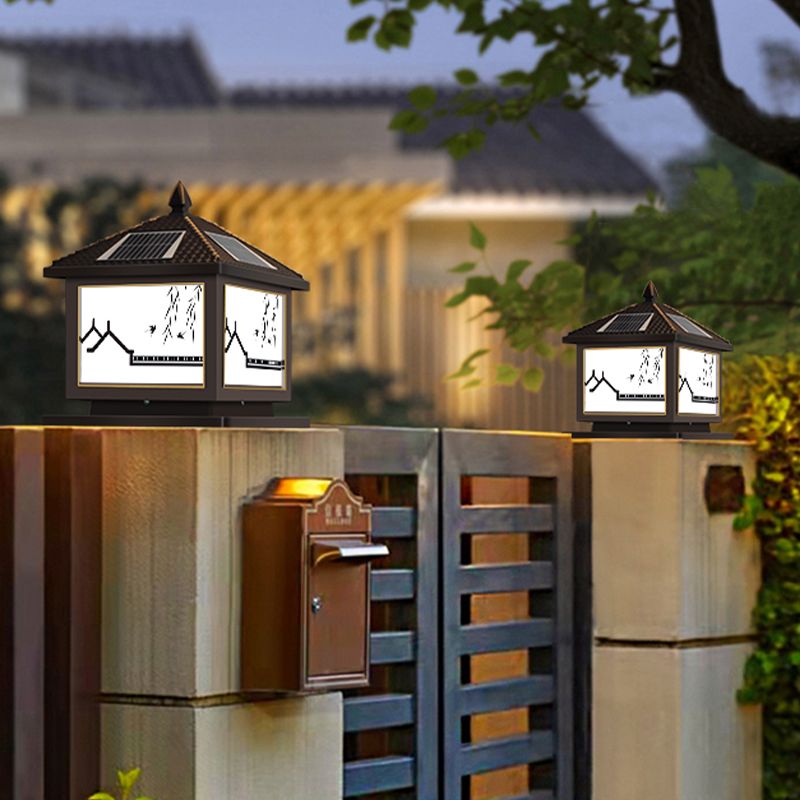 Rectangle Shape Metal Outdoor Light Modern Style 1 Light Solar Pillar Light