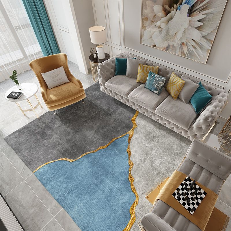Grey Modern Indoor Rug Polyester Color Block Area Rug Non-Slip Area Carpet for Home Decor