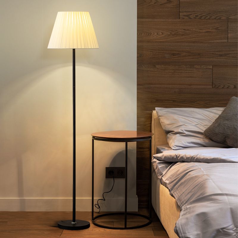 Modern Strip Floor Lamp Metal Burlap Shade 1 Light Floor Light for Living Room