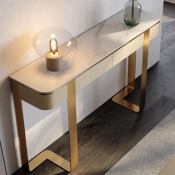 14 inch Wide Glam Console Table Half Moon Marble Accent Table