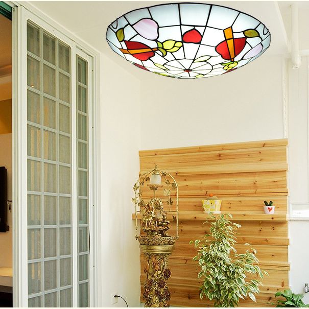 Dome Flush Mount Light 2/3/4 Lights Stained Glass Tiffany-Style Flush Mount Spotlight