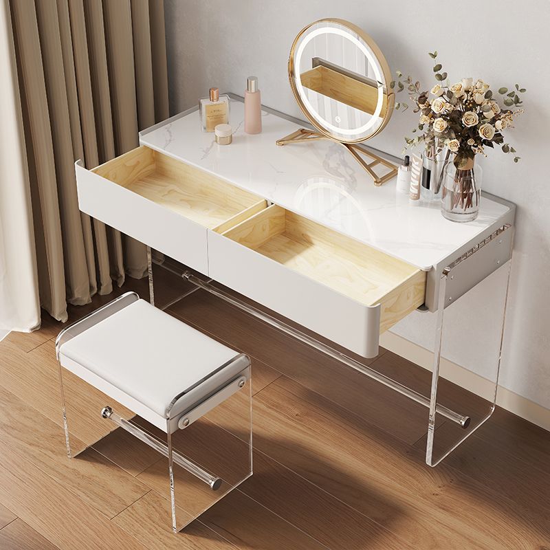 Modern Vanity Makeup Dressing Table Acrylic Stool Set in White