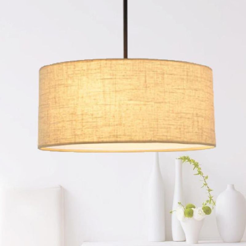 Restaurant Hanging Lamp Fixture Modern Minimalist Pendant Light with Drum Fabric Shade