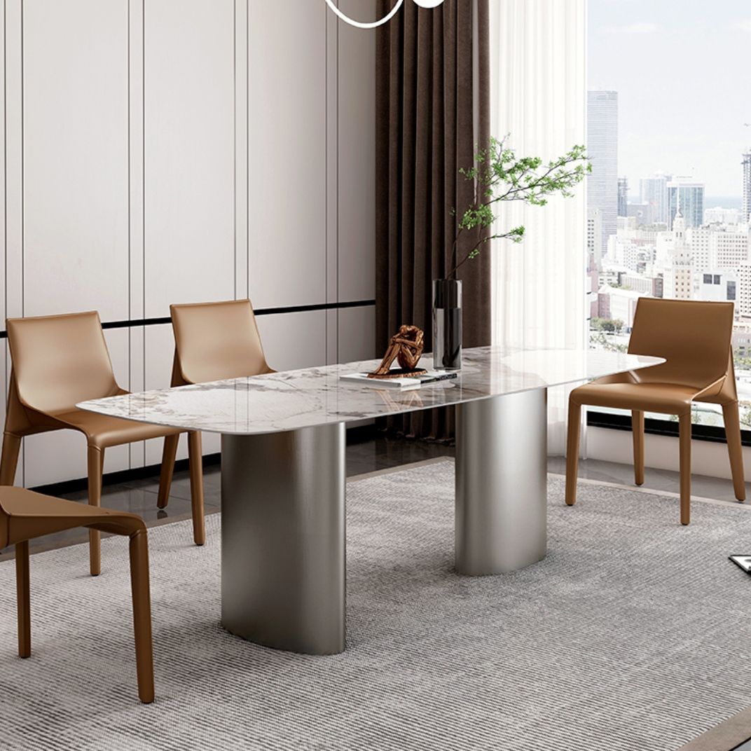 Metal Traditional Luxury Rectangle Table Sintered Stone Top Table for Kitchen