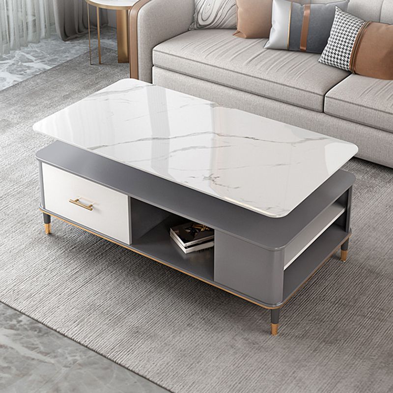 17"H Glam Coffee Table Rectangular Coffee Cocktail Table with Drawer