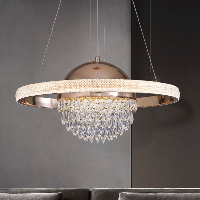 Gold Finish Globe Chandelier Modern Stylish LED Crystal Hanging Light in 3 Color Light