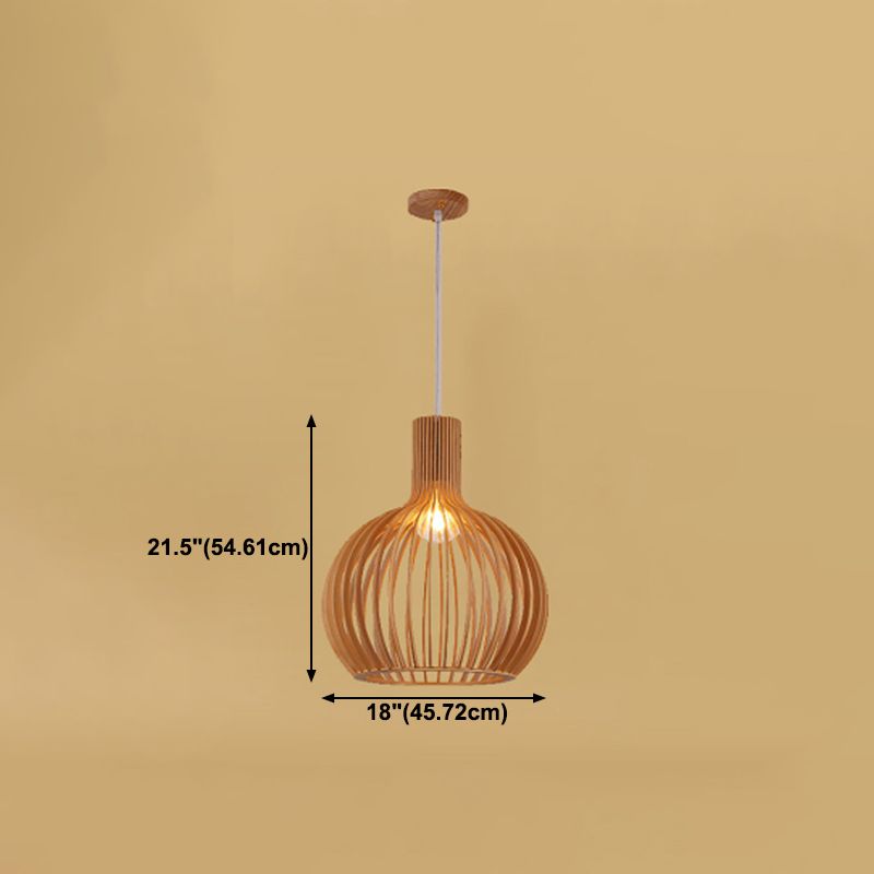 Geometric Shape Wood Hanging Light Modern 1 Light Hanging Light Mount Fixture in Brown