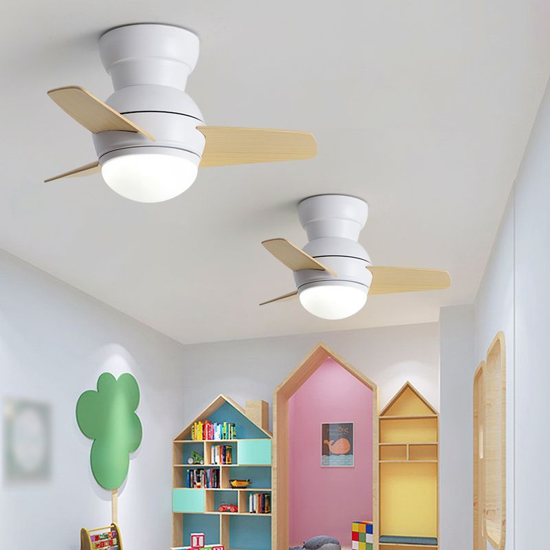 Kids Style Round Shape Ceiling Fan Light Metal Single Light LED Ceiling Fan Lamp