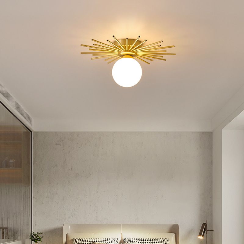1-Light Globe Flush Ceiling Lights Modern Glass Flush Mount in Gold