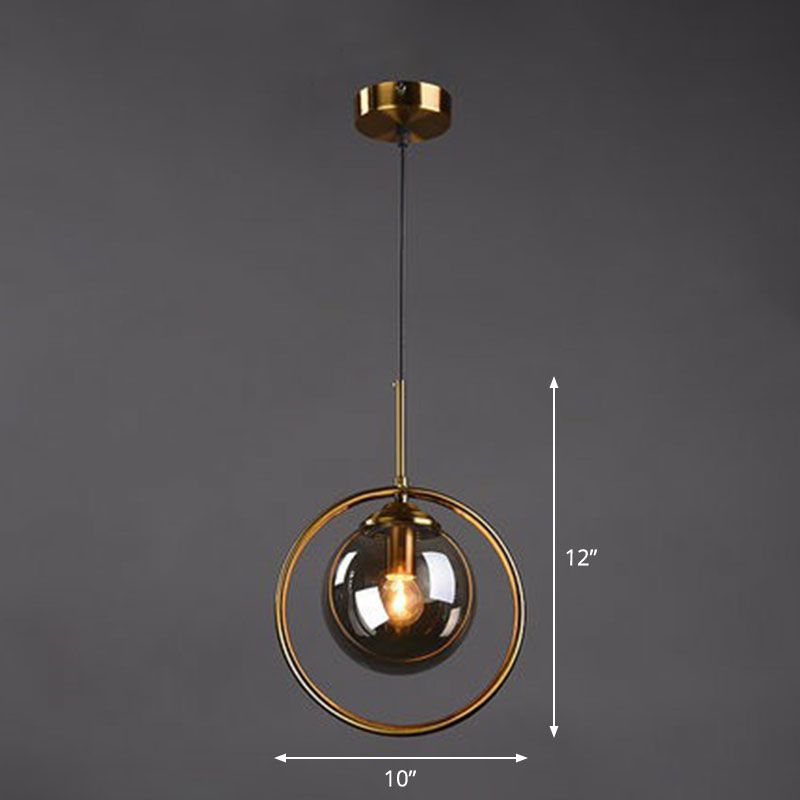 Postmodernist Ball Shade Down Lighting Pendant Glass 1-Light Kitchen Hanging Light with Decorative Ring