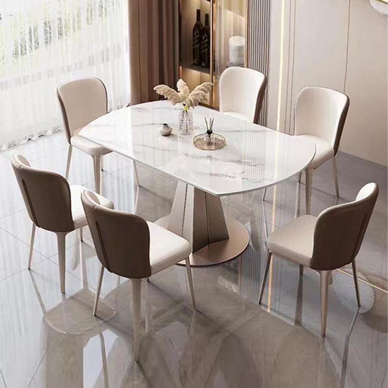 Extendable Stone Dining Table Steel Base Contemporary Dinner Table for Home