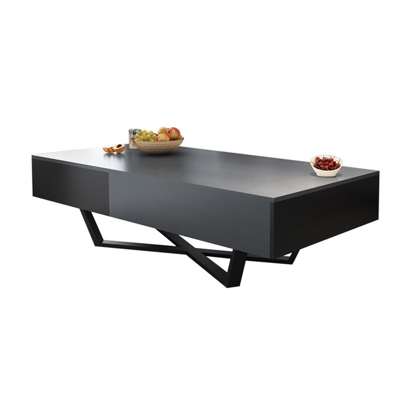 15.7" H Modern Rectangle Wooden Coffee Table Metal Cross Legs Cocktail Table