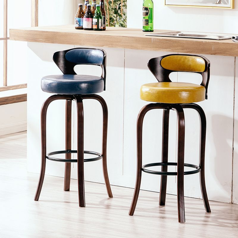 Modern Armless Backrest Counter Stool Wood Kitchen Bar Stool with Pedal and Cushion