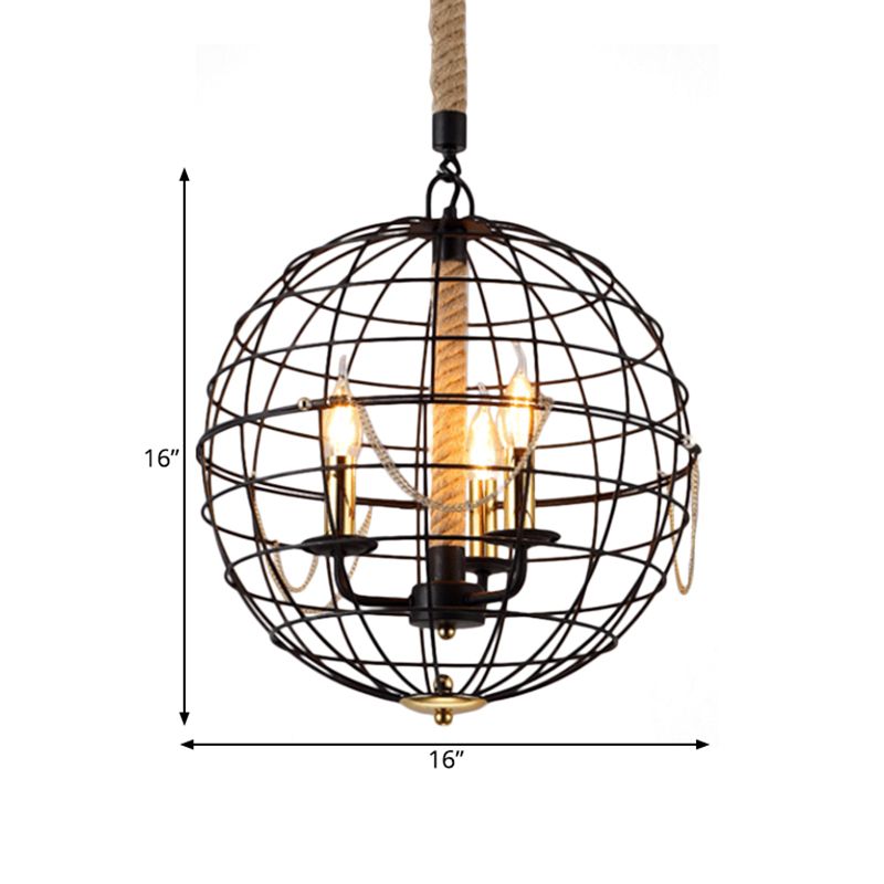 Candle salon pendentif lustre traditionnel métal 3/4 lumières noire suspendus avec cage globe