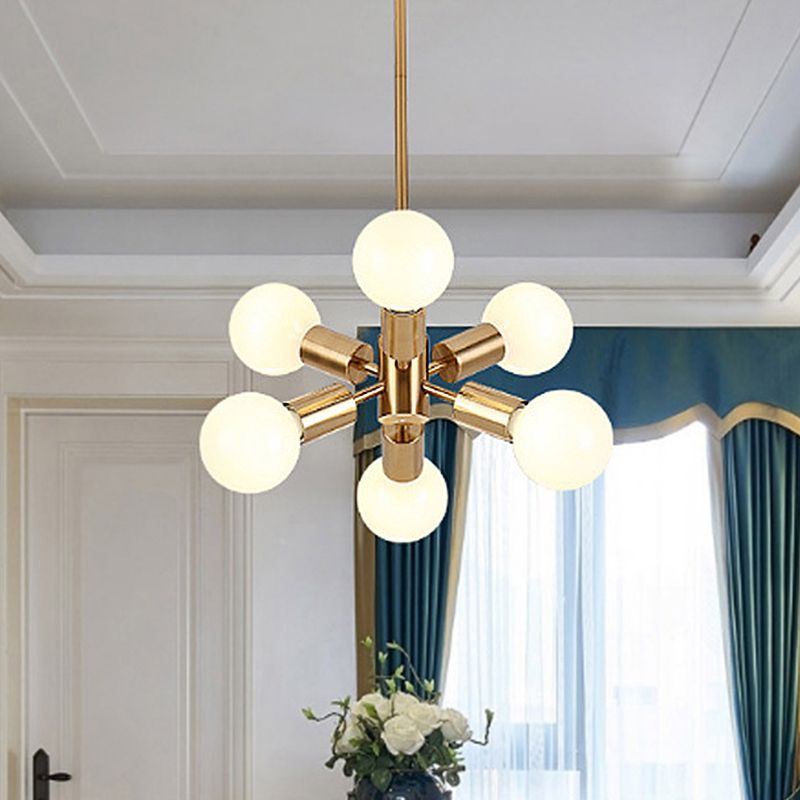 Bare Lampen -Metall -Kronleuchter -Beleuchtung modernistischer Stil 6 Köpfe Golden hängende Anhänger Licht für Esszimmer
