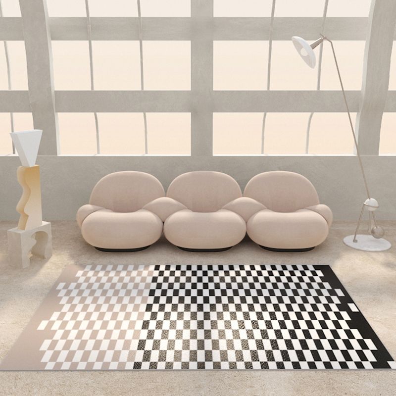 Black Modern Carpet PVC Grid Carpet Washable Area Carpet for Home Decor