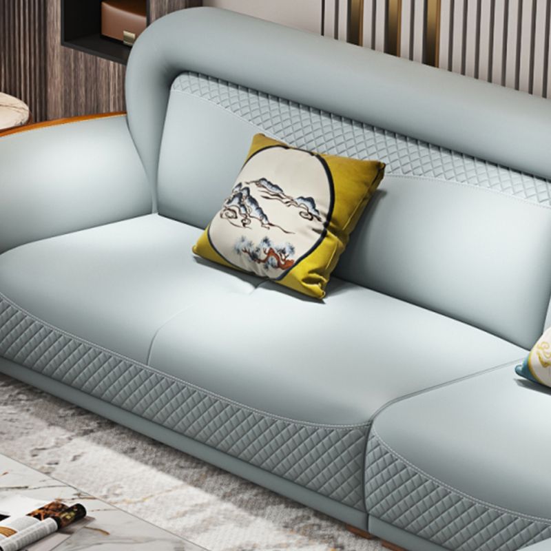 Solid Wood Contemporary Genuine Leather Flared Arm Sofa with Pillows