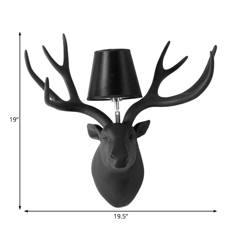 Resin Deer Sconce Light Country 1 Light Living Room Lampe murale en noir / mat noir / blanc avec de l'ombre en tissu