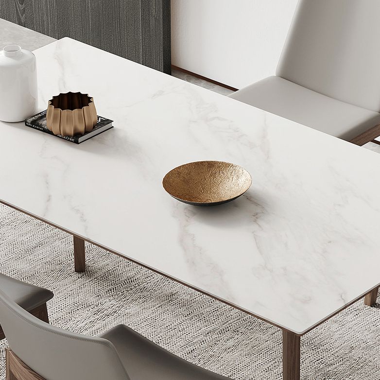 Minimalist Rectangle Sintered Stone Dining Table for 4/ 6with Wooden Base Dining Set for Restaurant