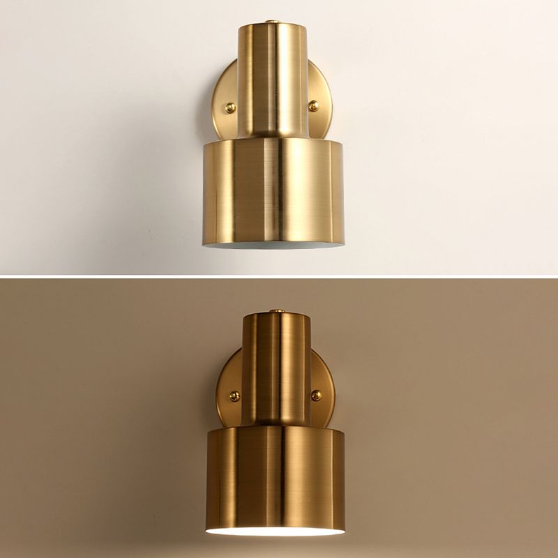 Cylinder Bathroom Wall Light Fixture Metal Modern Style Wall Light Sconce in Gold