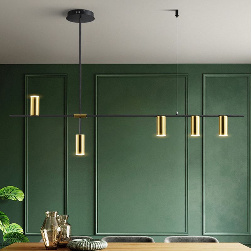 Accesorio de iluminación de la isla de la sala de comidas lámpara de lámpara moderna con sombra de metal lineal