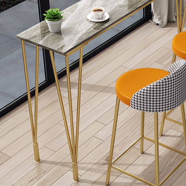 Glam Grey Stone Bar Dining Table Rectangle Indoor Bistro Table with Four Pedestal