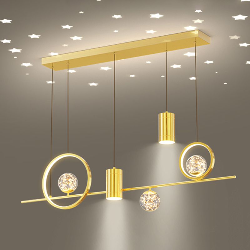 Zeitgenössisches Insel Licht Geometrisches Metall 7-Licht-Insel Deckenleuchte